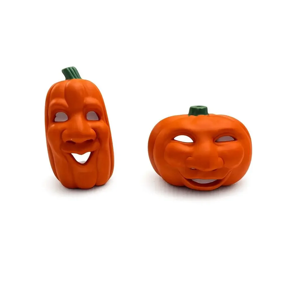 Vintage Pumpkin Figurine Set of 2 - 1990s Tall & Squat Jack-O-Lanterns Halloween